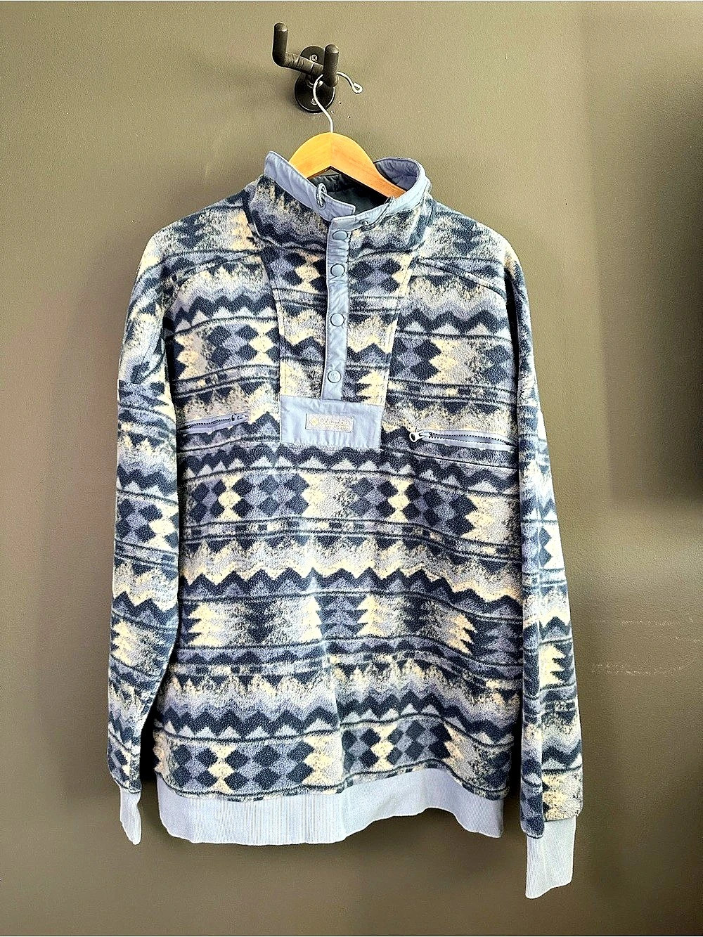 Vintage 90s Columbia Fleece Pullover, Aztec Geometric Tribal Pattern, Size XL, S